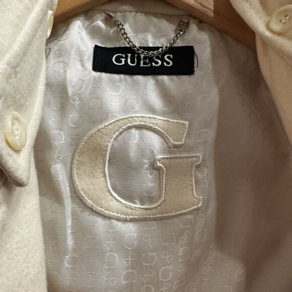 Guess Women’s Wool Blend Cream Pea Coat Double Breasted Size Small - Picture 3 of 16